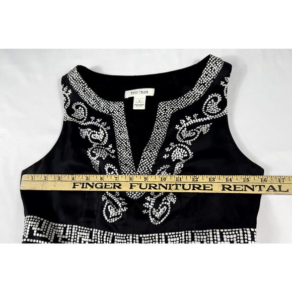 White House Black Market black and white 100% silk embellished dress. size 4 - Picture 9 of 11